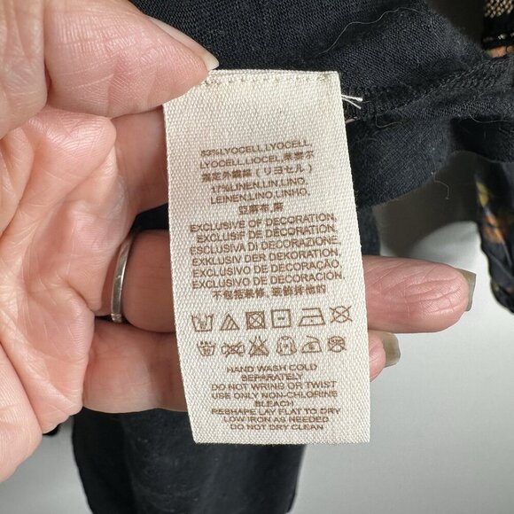 Free People Mix It Up Black Tunic Dress Large Boho Floral Balloon Sleeve - Picture 11 of 16